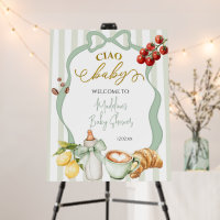 Italy Green Stripes Baby Shower Welcome Sign