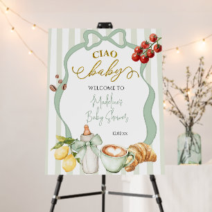 Italy Green Stripes Baby Shower Welcome Sign