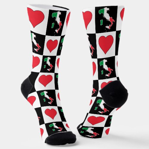 Italy Heart Pattern Italian National Flag Map Socks