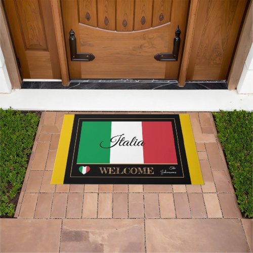 Italy house mat Gold Rim  Italian Flag Welcome Doormat