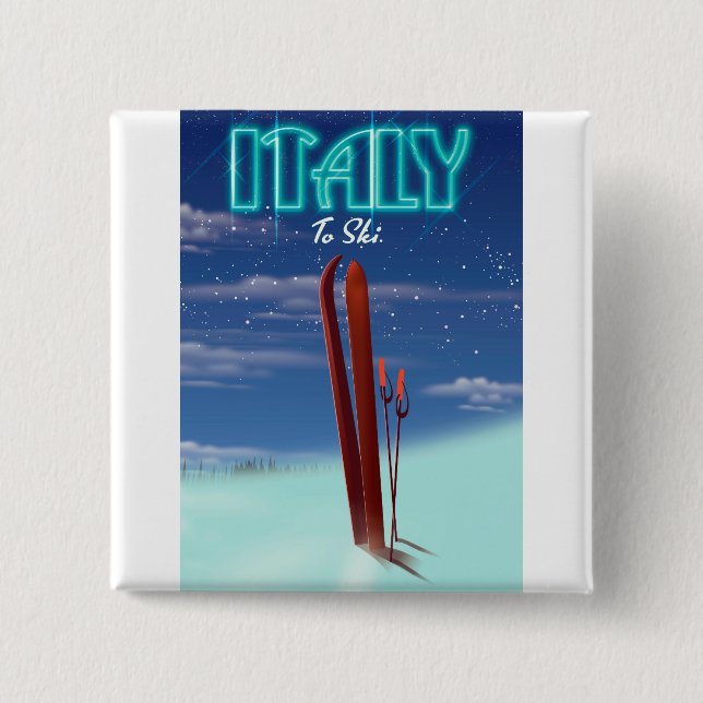 Italy 'Ice' Ski travel poster. Pinback Button (Front)