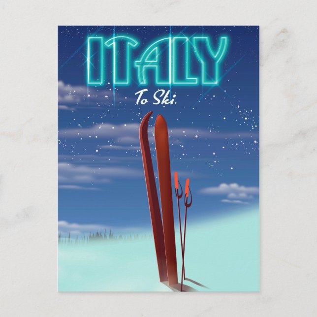 Italy 'Ice' Ski travel poster. Postcard (Front)