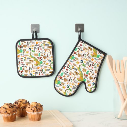 Italy Icons Design Oven Mitt  Pot Holder Set