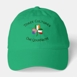 Italy Ireland USA Shamrock Flag Personalized Name  Hat