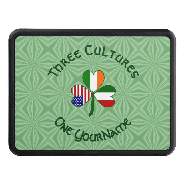 Italy Ireland USA Shamrock Personalized Text  Hitch Cover (Front)
