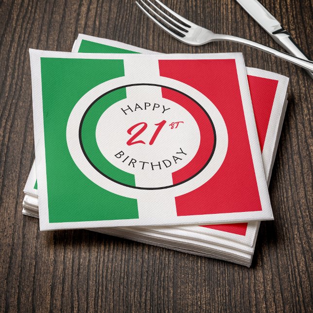 Italy Italia Italian Flag Happy 21st Birthday Napkins (Creator Uploaded)