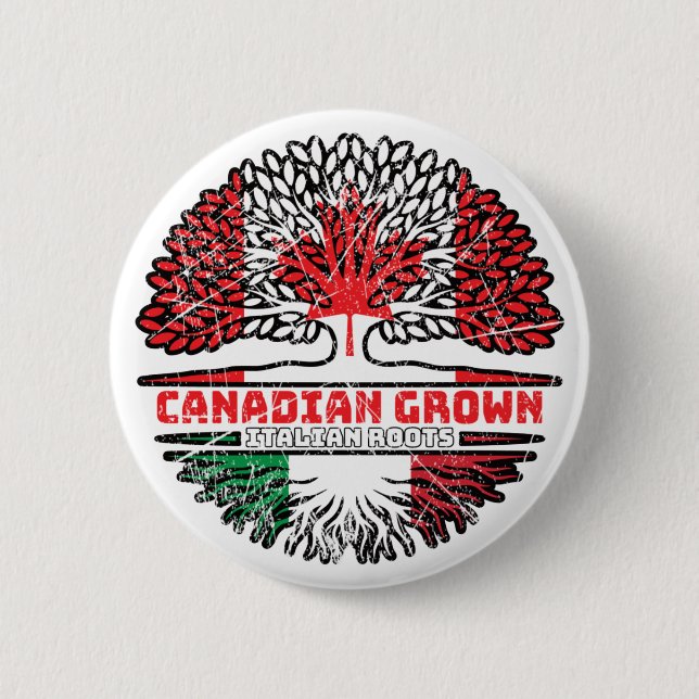 Italy Italian Canadian Canada Tree Roots Flag Button (Front)