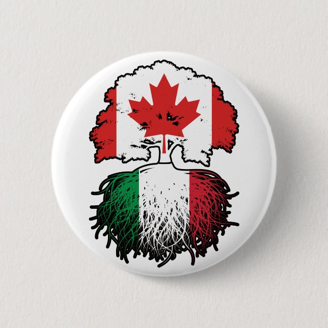 Italy Italian Canadian Canada Tree Roots Flag Button (Front)