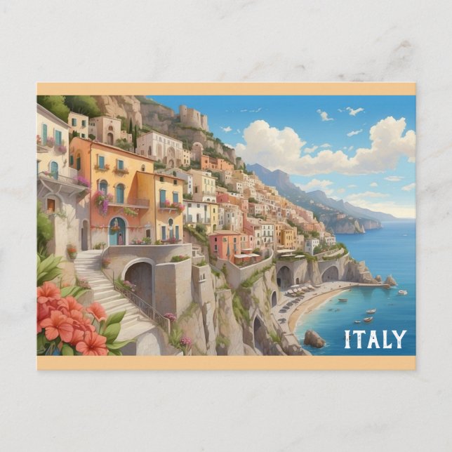 Italy Italian Coast Colorful Travel Postcard (Front)