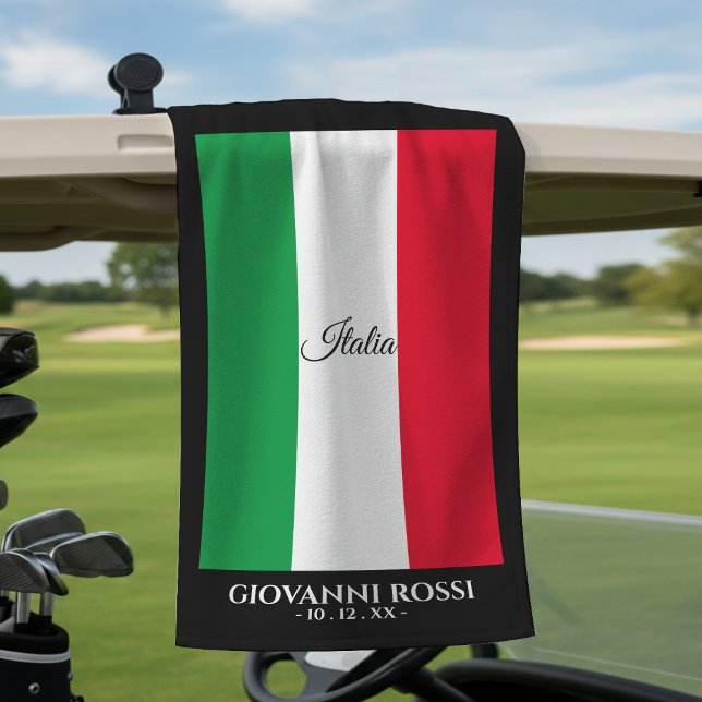 Italy Italian Flag Black Trim Name Text Italia Golf Towel (Creator Uploaded)
