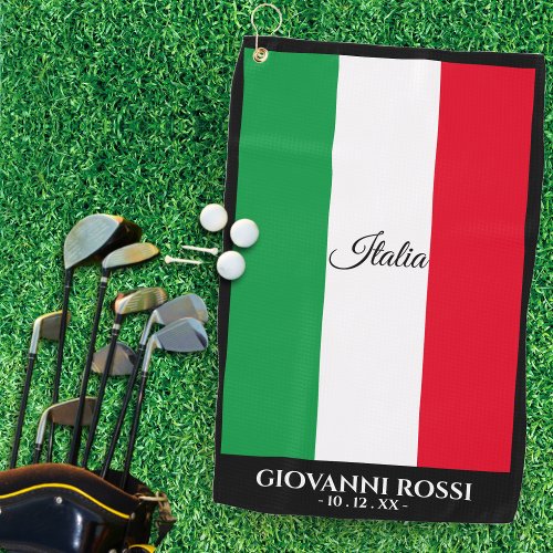 Italy Italian Flag Black Trim Name Text Italia Golf Towel