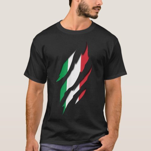 Italy Italian Flag Claw Marks _ Italian Roots  He T_Shirt