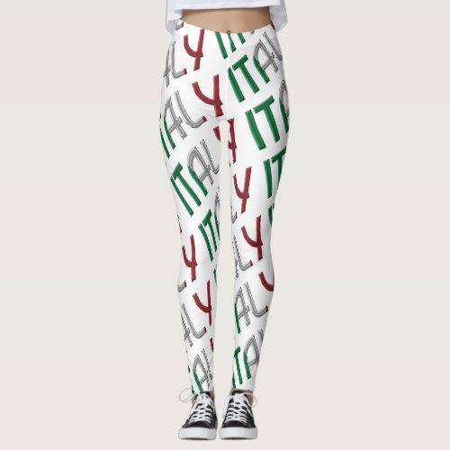 Italy Italian Flag Colors Typography Pattern Leggings