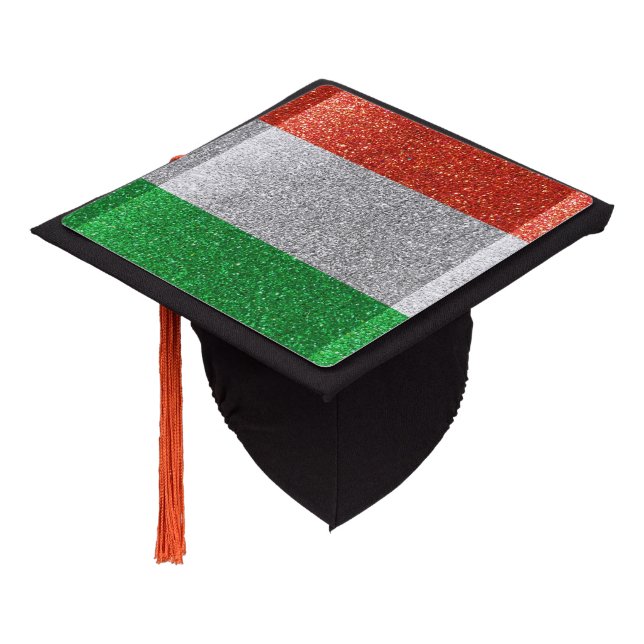Italy Italian Flag Graduate Graduation Glitter Graduation Cap Topper (Angled)