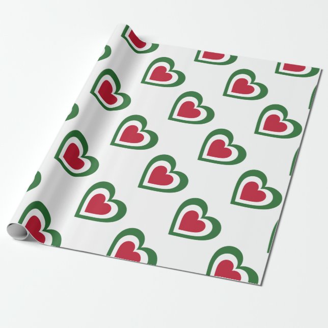 Italy/Italian Flag-inspired Hearts Wrapping Paper (Unrolled)