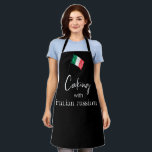 *~* Italy Italian Flag Italia  Cooking Apron<br><div class="desc">Italy Italian Italia Apron - choose your size. * Energetically enhanced Apron from when you are cooking those great Italian meals for the Famiglia ELEGANT CLASSY WHITE BLACK GREEN RED ITALIAN FLAG design on a BLACK background ADULT APRON The text is "COOKING WITH ITALIAN PASSION". Included is a WATERCOLOR of...</div>