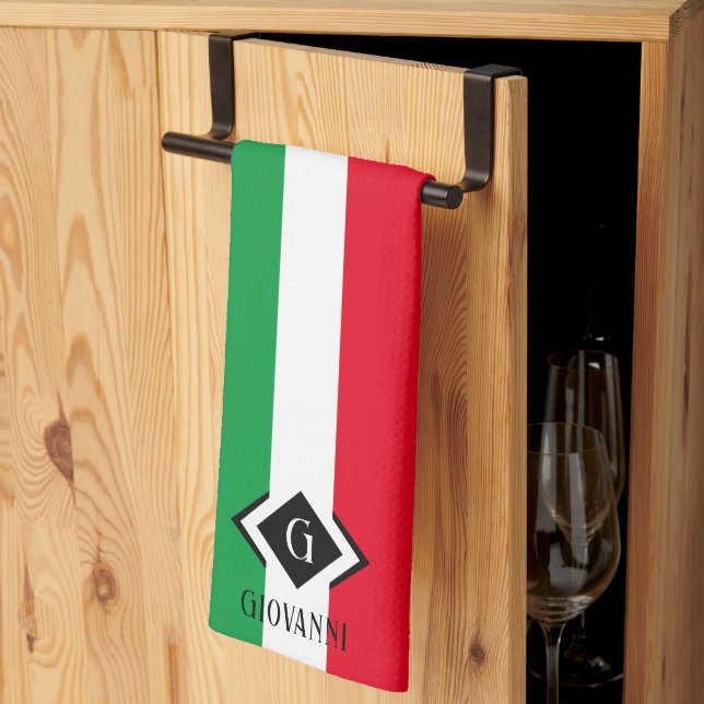 Italy Italian Flag Red White Green Italia Monogram Kitchen Towel (Thirds Fold)