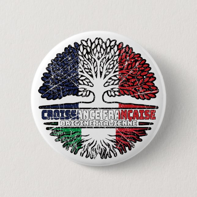 Italy Italian French France Tree Roots Flag Button (Front)