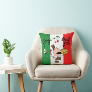 Italy Italian Grazie Pizza Wine Kiss Throw Pillow