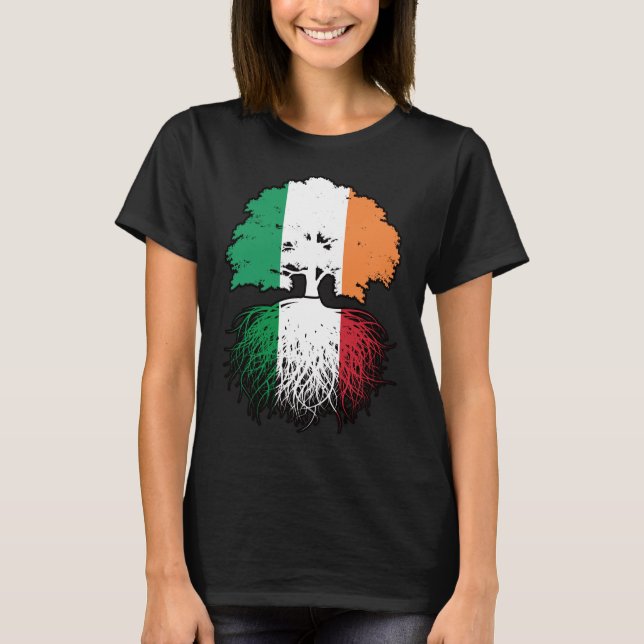 Italy Italian Irish Ireland Tree Roots Flag T-Shirt (Front)