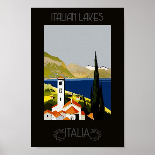 Italy Italian Lake Retro Vintage Travel Poster (Front)