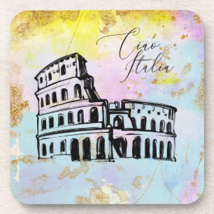 *~* Italy Italian Language Ciao Italia Glitter Beverage Coaster