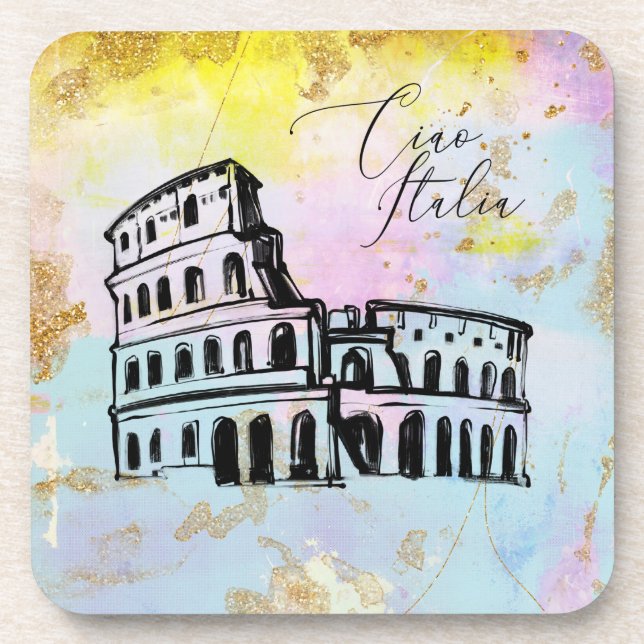 *~* Italy Italian Language Ciao Italia Glitter Beverage Coaster (Front)