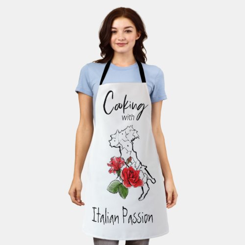  Italy Italian Map Boot Red Rose Cooking Apron