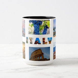 Italy Italian Vacation 6 Travel Photos Collage Two-Tone Coffee Mug