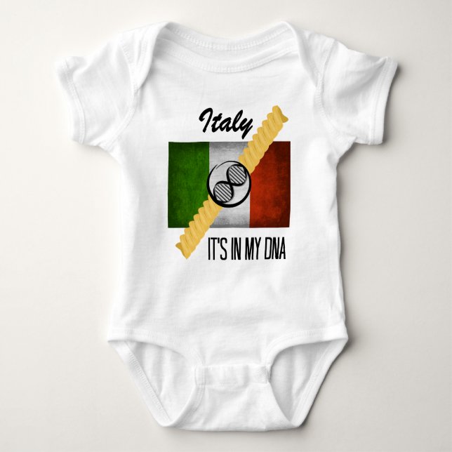 Italy It's in My DNA Molecule Italian Flag Rotini Baby Bodysuit (Front)