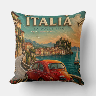 Italy La Dolce Vita Vintage Coastal Mediterranean Throw Pillow
