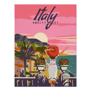 Italy, Lady on vacation, Riviera coast poster