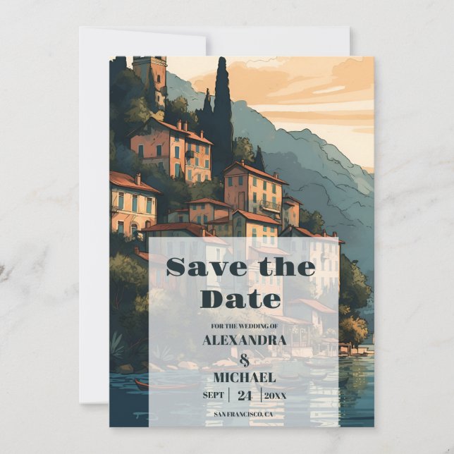 Italy Lake Como Destination Wedding Save The Date (Front)
