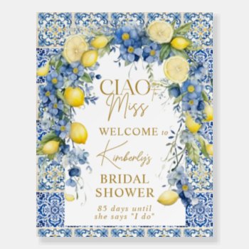 Italy Lemon Blue Tiles Bridal Shower Sign by rusticwedding at Zazzle