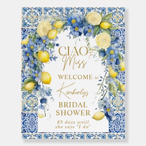 Italy Lemon Blue Tiles Bridal Shower Sign