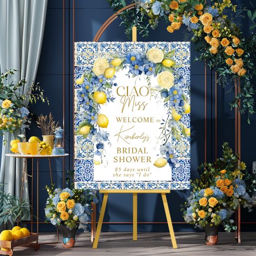 Italy Lemon Blue Tiles Bridal Shower Sign