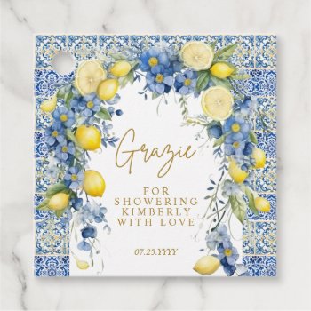 Italy Lemon Blue Tiles Grazie Bridal Shower Favor Tags by rusticwedding at Zazzle