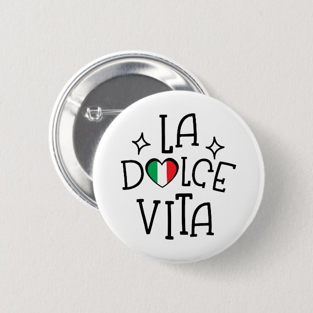 Italy Lover Gift La Dolce Vita Heart Flag Button (Front & Back)