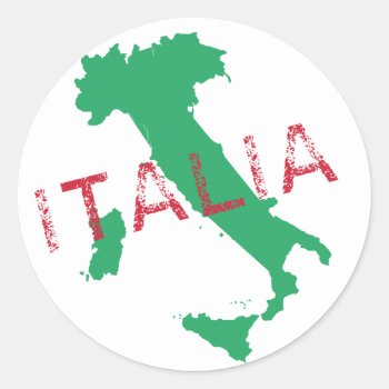 Italy Map Art With Italia Classic Round Sticker by whereabouts at Zazzle