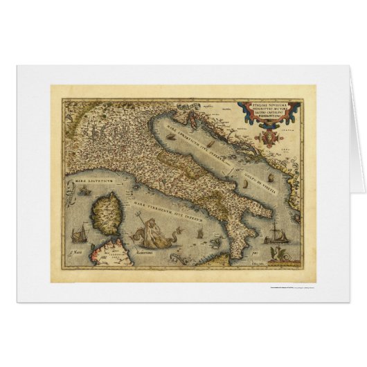 Italy Map by Ortelius 1570 Cards (Front Horizontal)