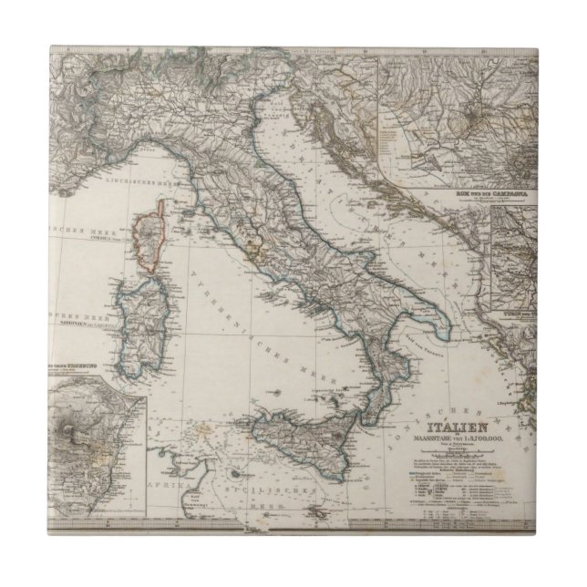 Italy Map by Stieler Ceramic Tile (Front)