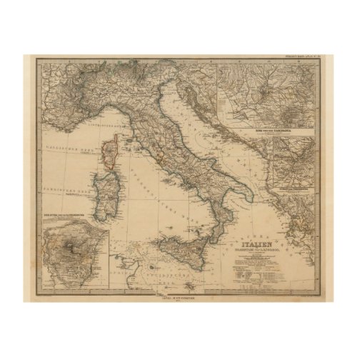 Italy Map by Stieler Wood Wall Decor