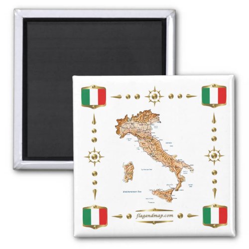 Italy Map  Flags Magnet