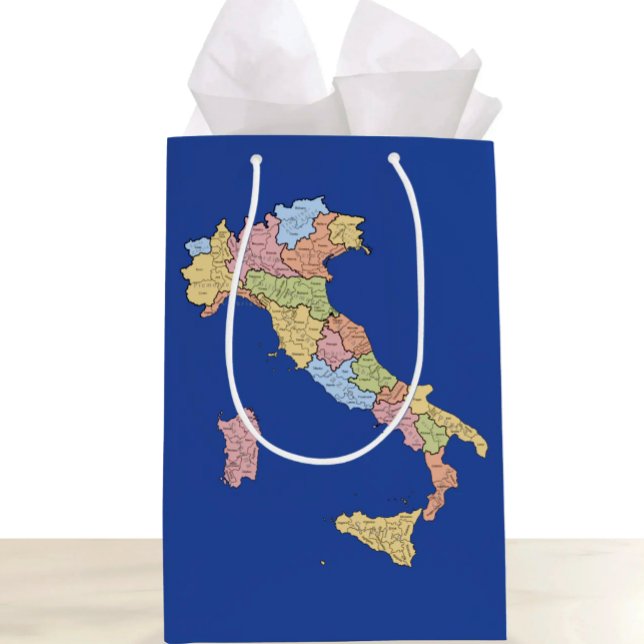 Italy Map Gift Bag – Colorful Regional Design (Map of Italy Royal Blue Gift Bag - Italian Heritage and Travel Gift)