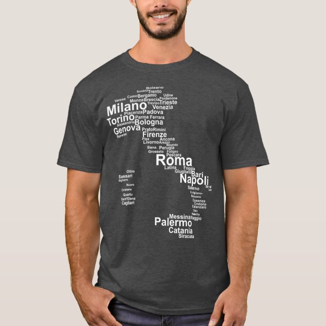 Italy Map Silhouette Towns Cities Rome Milan T-Shirt (Front)