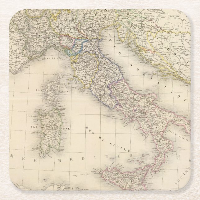 Italy Map Square Paper Coaster (Front)