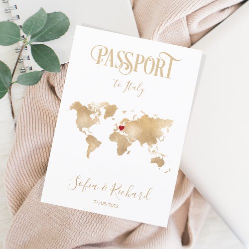 Italy Map Wedding Destination Passport Gold Invitation