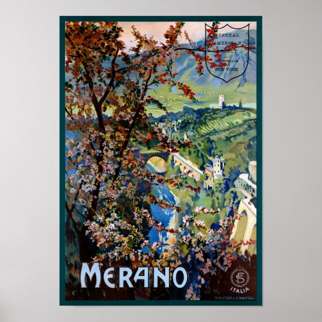 Italy Merano Meran Restored Vintage Travel Poster (Front)