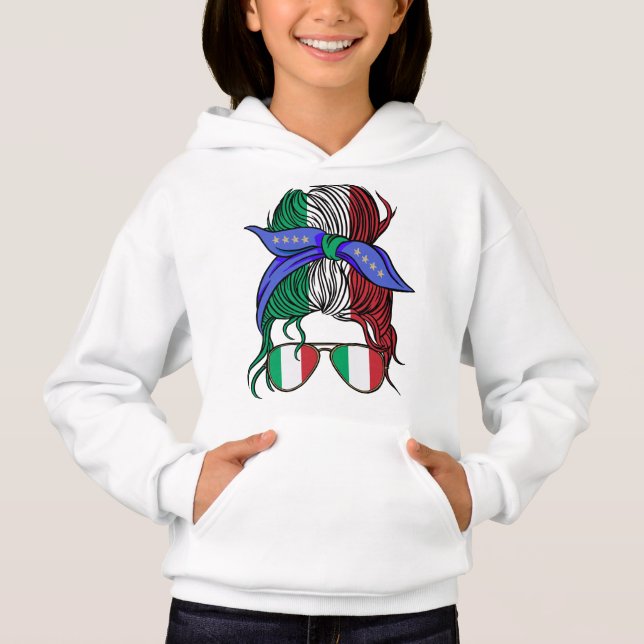 Italy messy bun with Italian Flag Hoodie (Front)