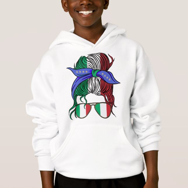 Italy messy bun with Italian Flag Hoodie (Front)
